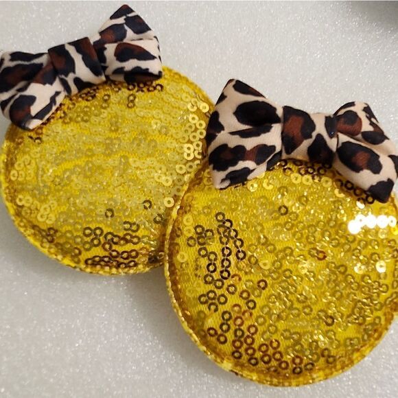 Other - Cheetah Sequin Minnie Mouse Animal Print Pig Tail Hair Clips Dress Up